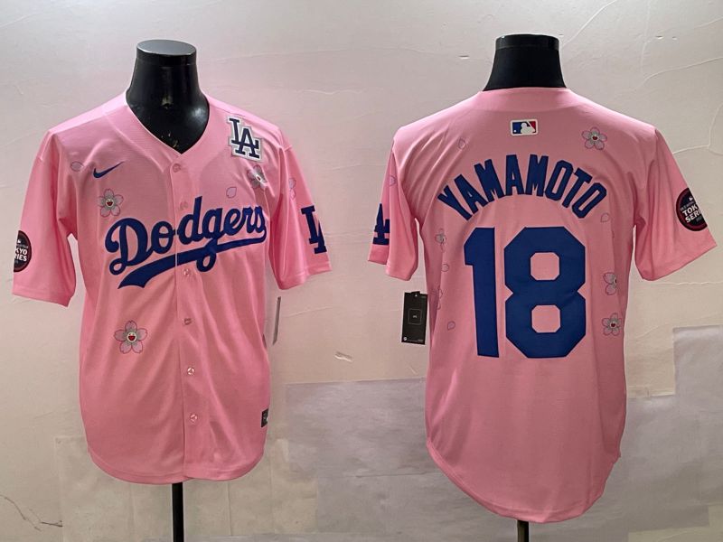 Men Los Angeles Dodgers #18 Yamamoto Pink Sakura Edition 2025 Nike MLB Jersey style 5